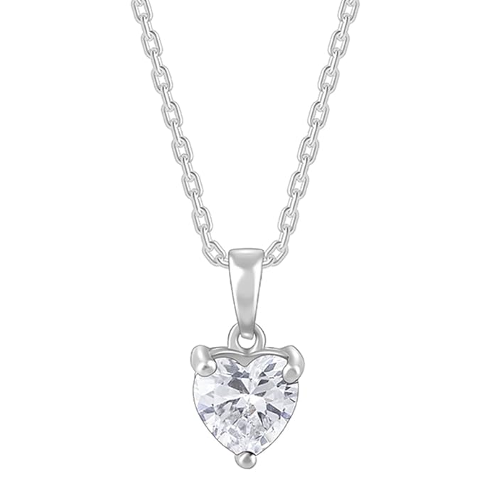 GIVA 925 Silver Solitaire Heart Pendant with Link Chain for Women & Girls